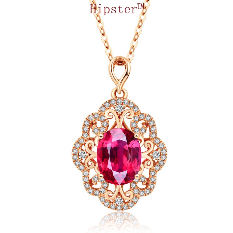 New Zircon-Laid Necklace Rose Gold Ring Ruby Suit