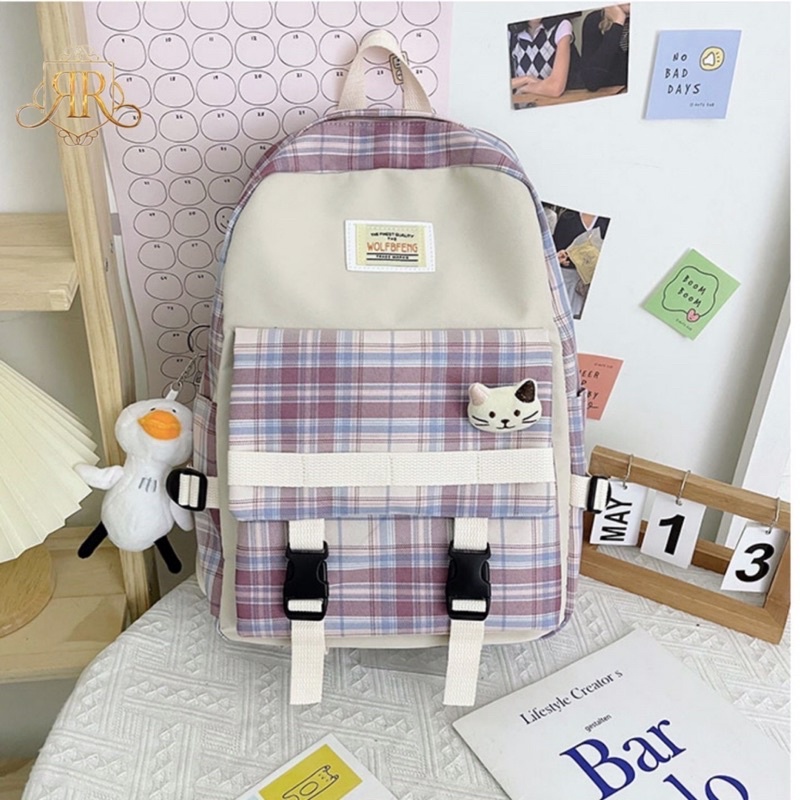 Tas ransel korea tas ransel korean style tas sekolah anak perempun SMP SMA tas ransel laptop tas kotak2 simpe polos