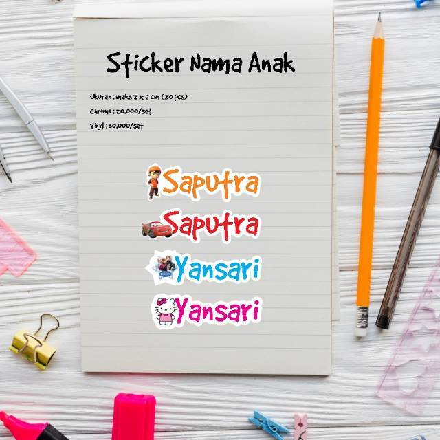 

Stiker Nama Anak Cutting Custom Mengikuti Pola