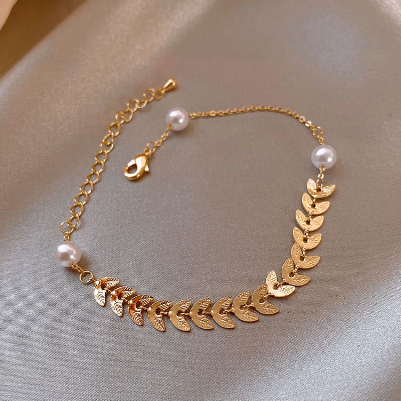 Gelang Titanium Mutiara Wanita Korea Anti Luntur Vintage
