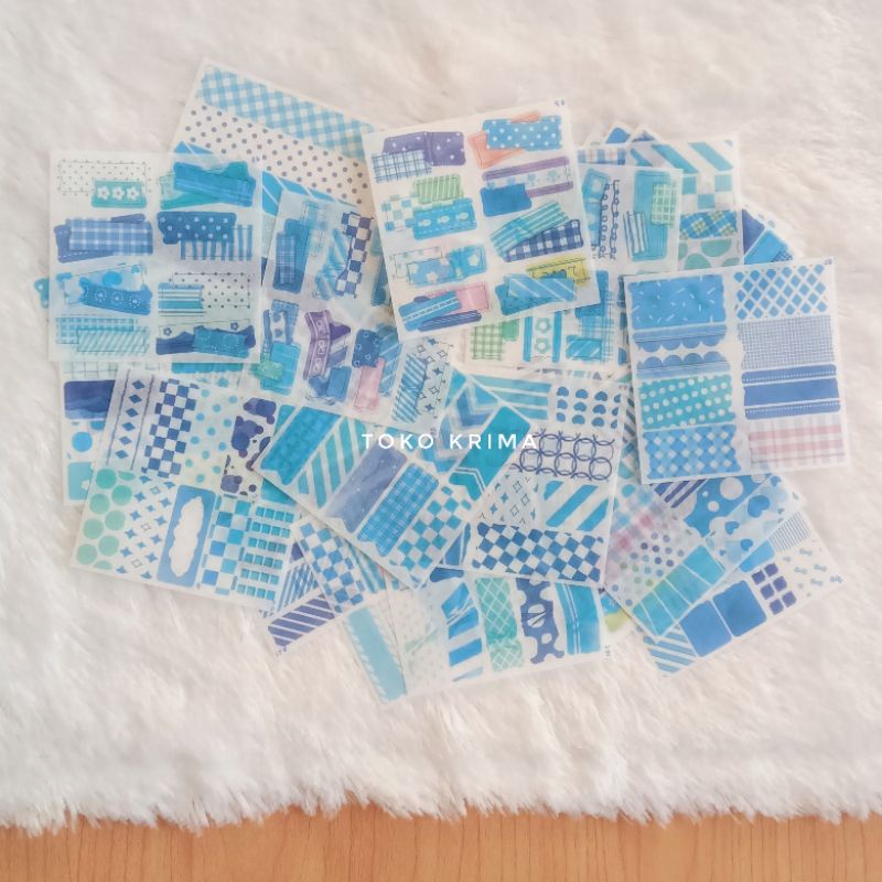

Stiker Motif Washi Tape Semi Transparan Warna Biru Untuk Dekorasi Diary Journal