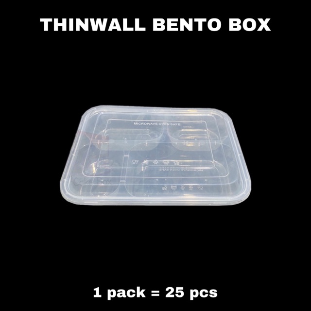 25 pcs | THINWALL BENTO BOX 4 SEKAT / FOOD CONTAINER / KOTAK WADAH MAKAN PLASTIK / KOTAK TRANSPARAN 