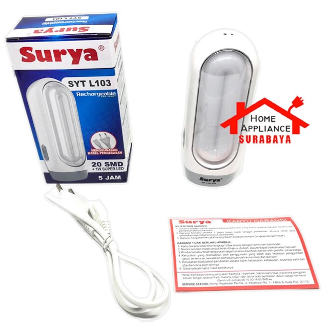 Lampu Senter Emergency Lamp Surya SYT L 103 L103 20 SMD LED + 1W Super LED