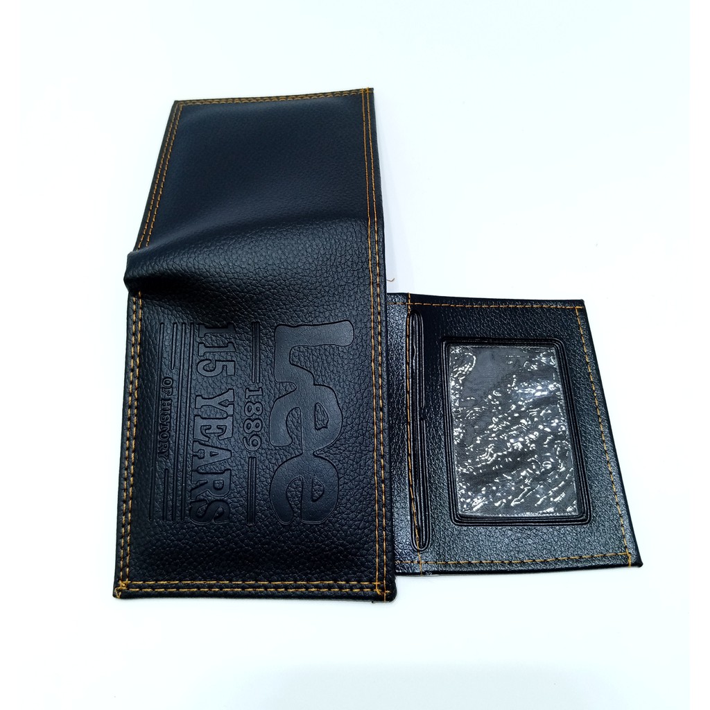 Dompet Lipat Pria Warna Hitam Bahan Kulit Sintetis