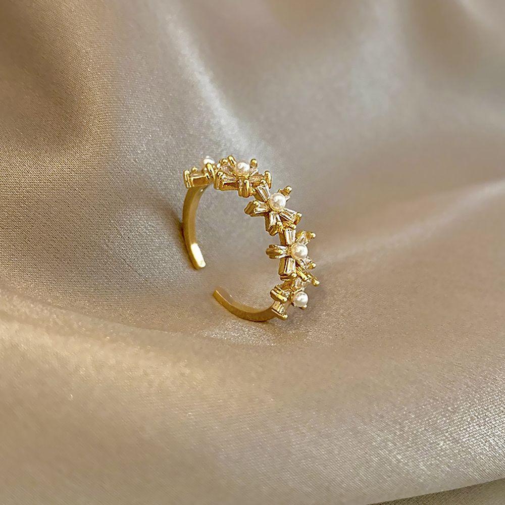 Mxbeauty Cincin Perempuan Mewah Indah Mutiara Bunga Peri Elegan Perhiasan Fashion