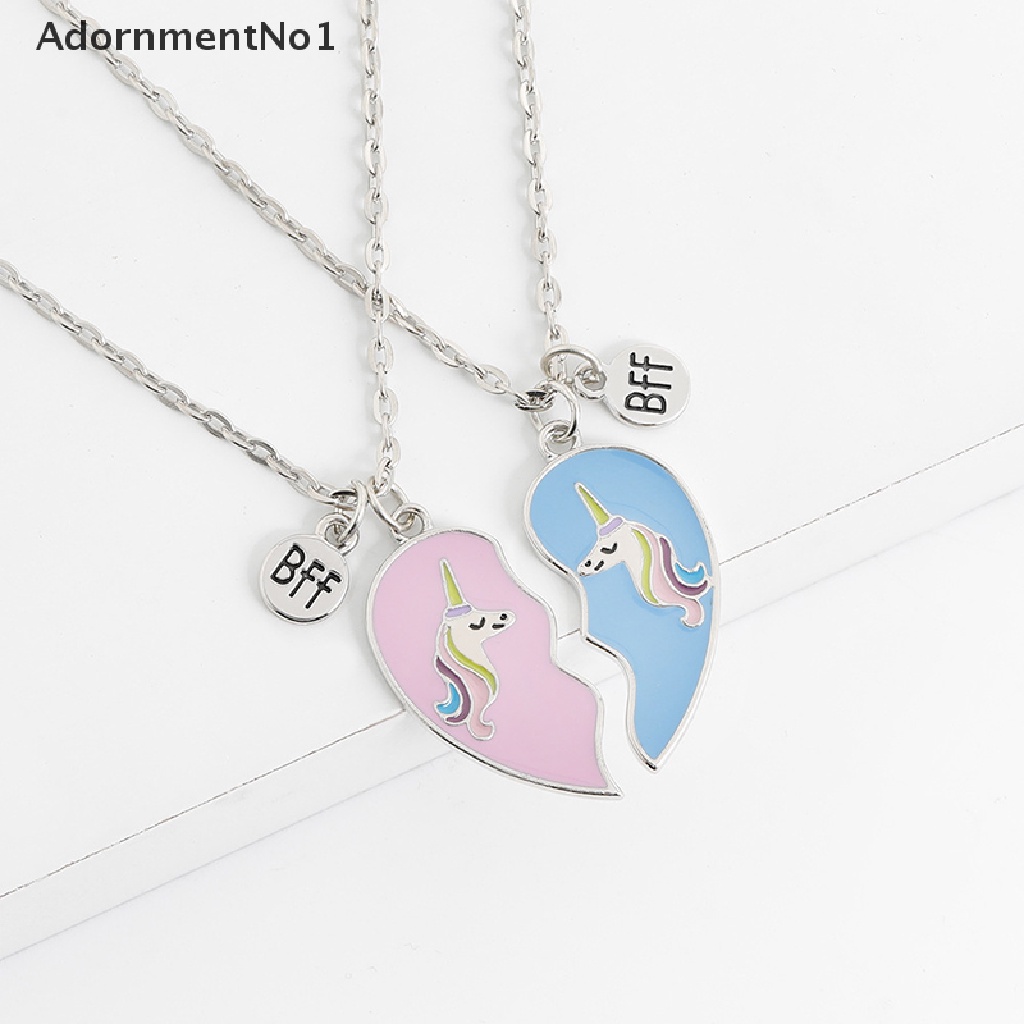 (AdornmentNo1) 2pcs / Set Kalung Rantai + Liontin Motif Unicorn + Tulisan Best Friends Untuk Wanita / Sahabat