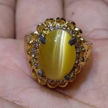 [BISA COD] Cincin Wanita Batu Akik Permata Cat Eye Mata Kucing Kuning Yellow HQ