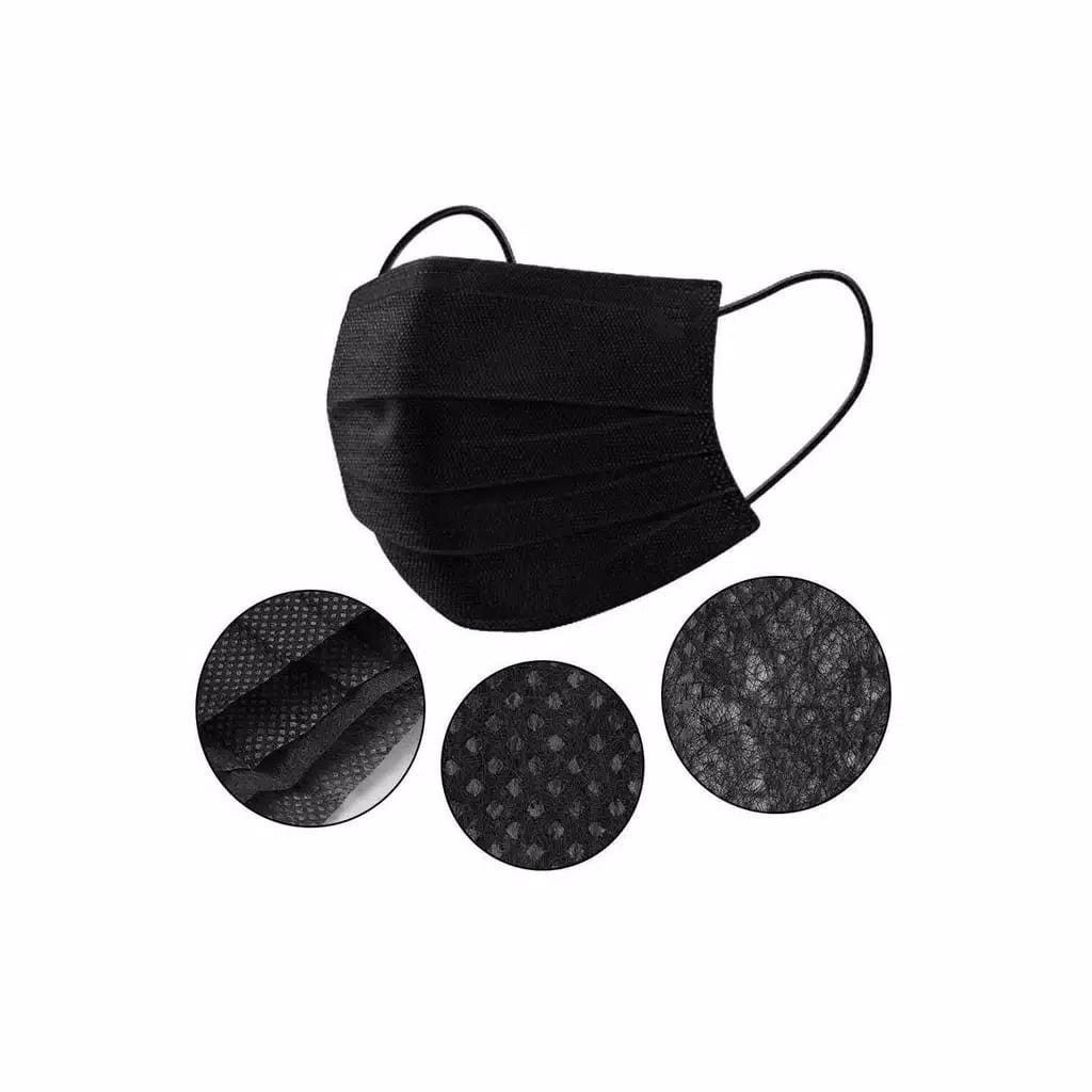 ( GS  ) MASKER MULUT BLACK MASK MASKER KESEHATAN 3PLY HITAM H198
