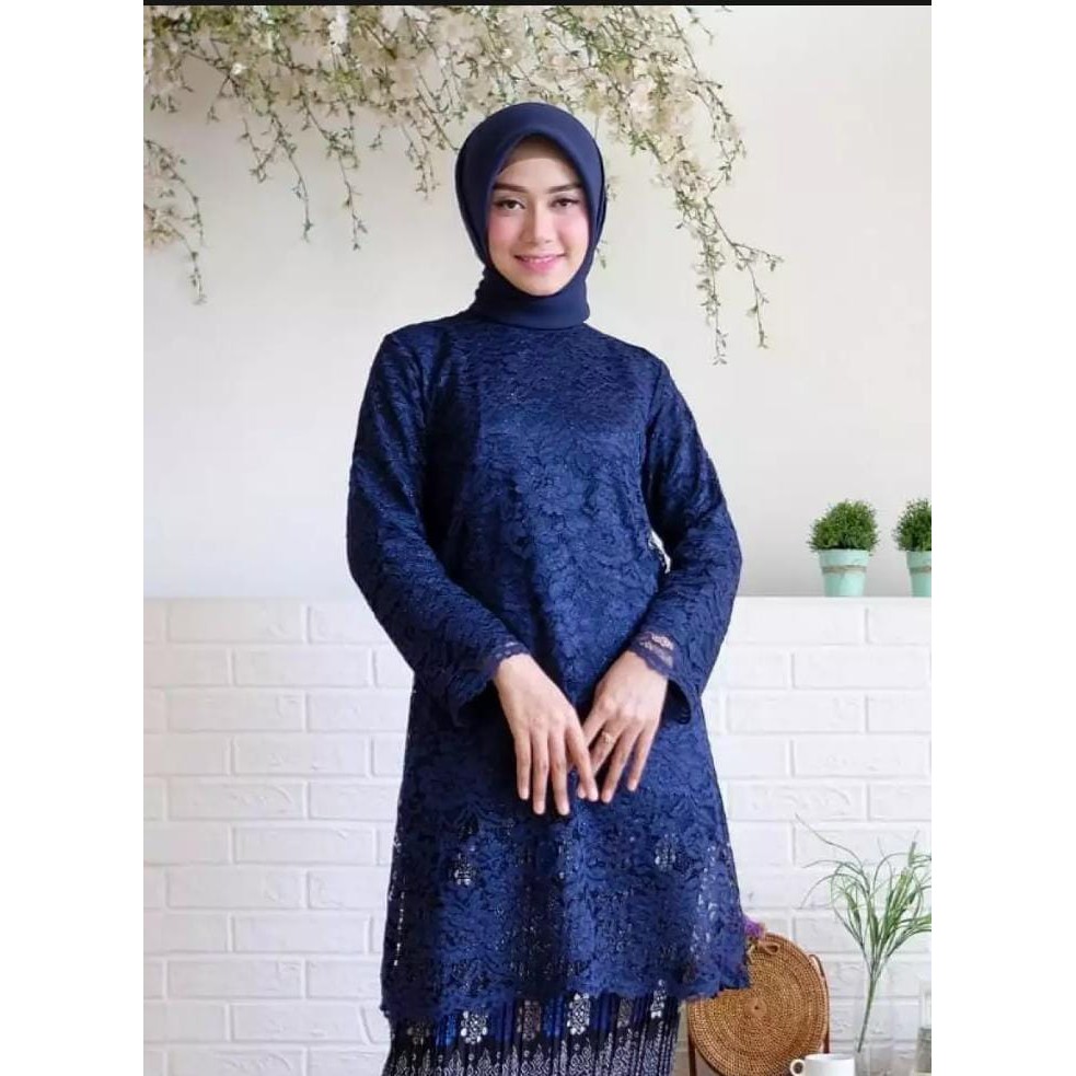 (ATASAN KEBAYA)KEBAYA TUNIK BROKAT VARIAN NAVY