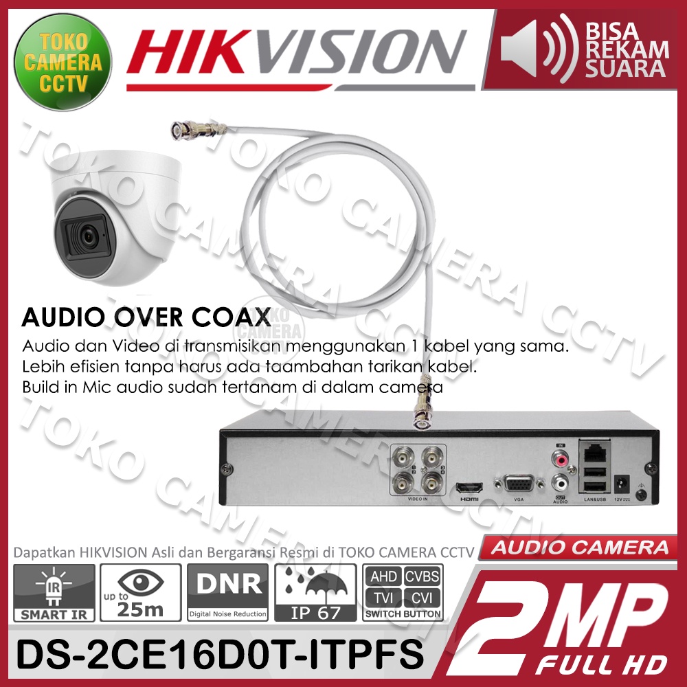 KAMERA CCTV OUTDOOR HIKVISION 2MP MIC AUDIO CAMERA HIKVISION 2MP AUDIO