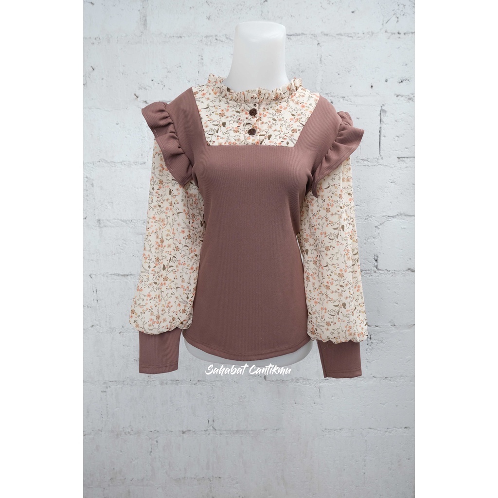 Atasan Cavel Rajut Lengan Balon