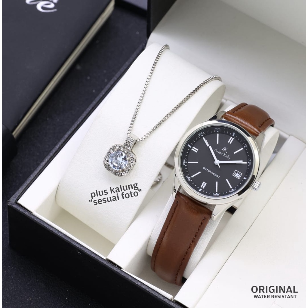 Grosiran Jam Tangan Wanita Arion Kelly 3085TU Analog Strap Kulit Include Kalung dan Box Jam Tangan (COD)