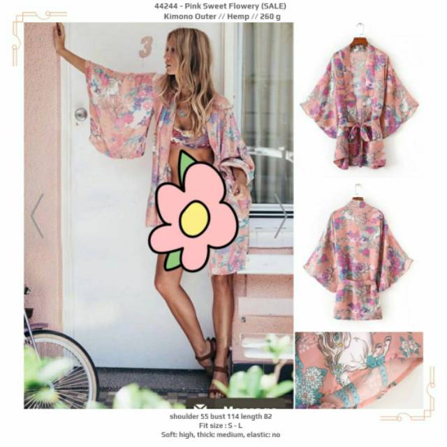 Outer jumbo kimono pink motif bunga-bunga