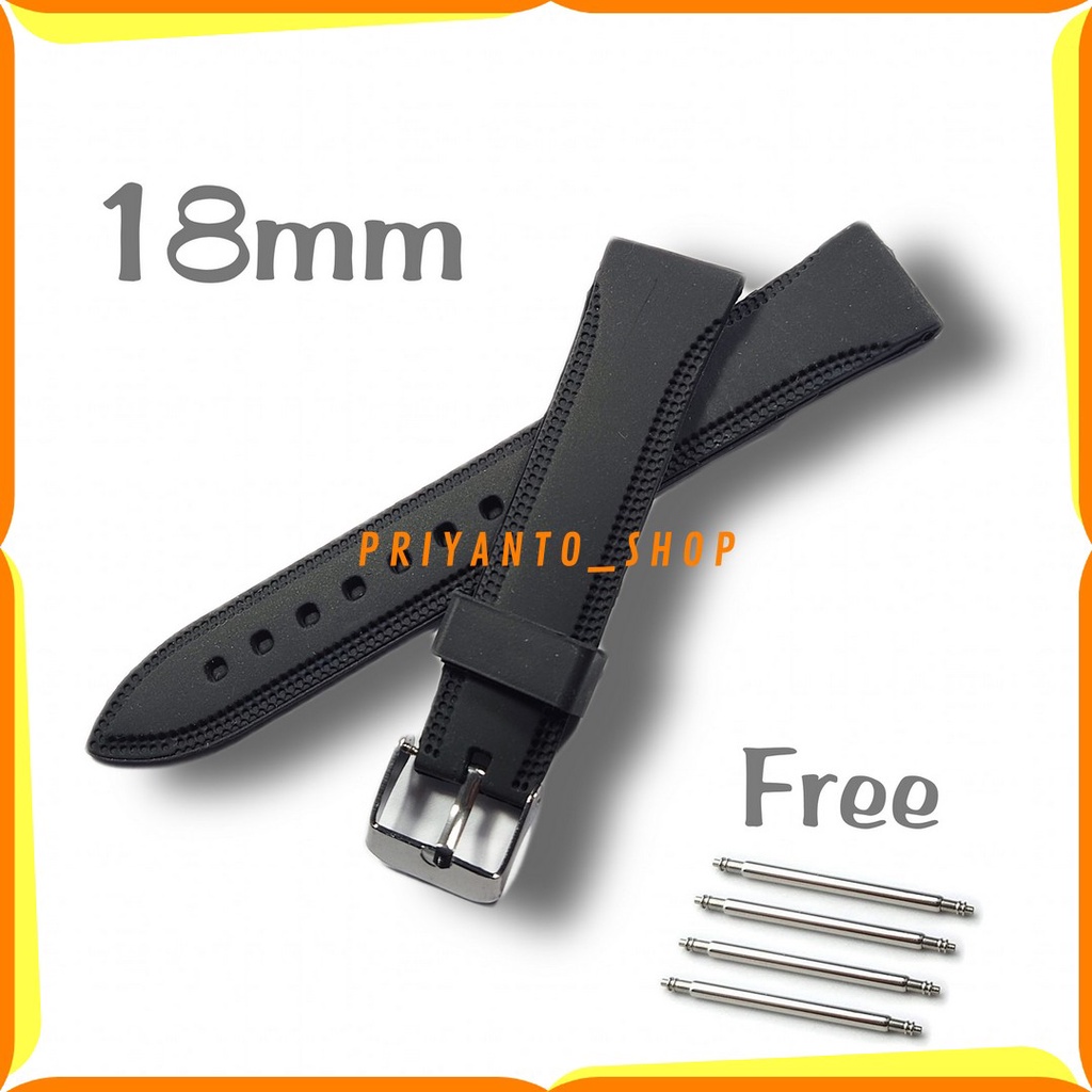 Tali Karet jam tangan 18mm Rubber Strap Hitam Import Bonus Pen