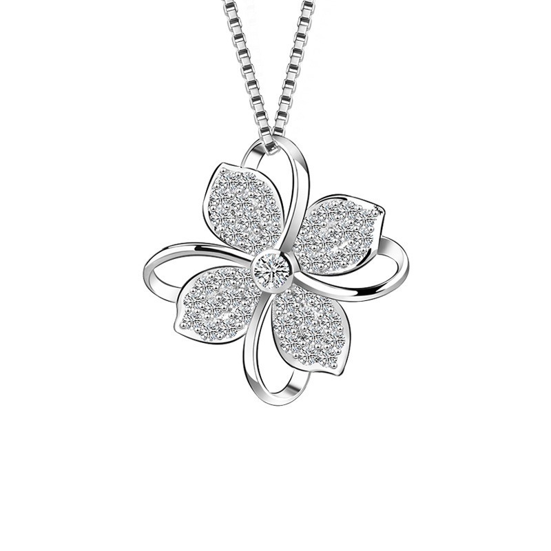 New Korean Style Lucky Clover Micro Pendant 925 Silver Necklace Jewelry