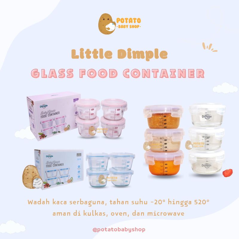 Little Dimple Baby Food Glass Container Set 3pcs &amp; 4pcs