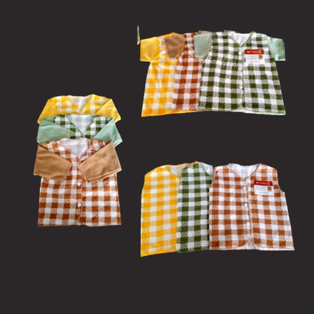 BAJU NEWBORN BAYI LENGAN PANJANG / LENGAN PENDEK/ TANPA LENGAN MOTIF KOTAK SNI LUSIANA E 652303/652301/652302