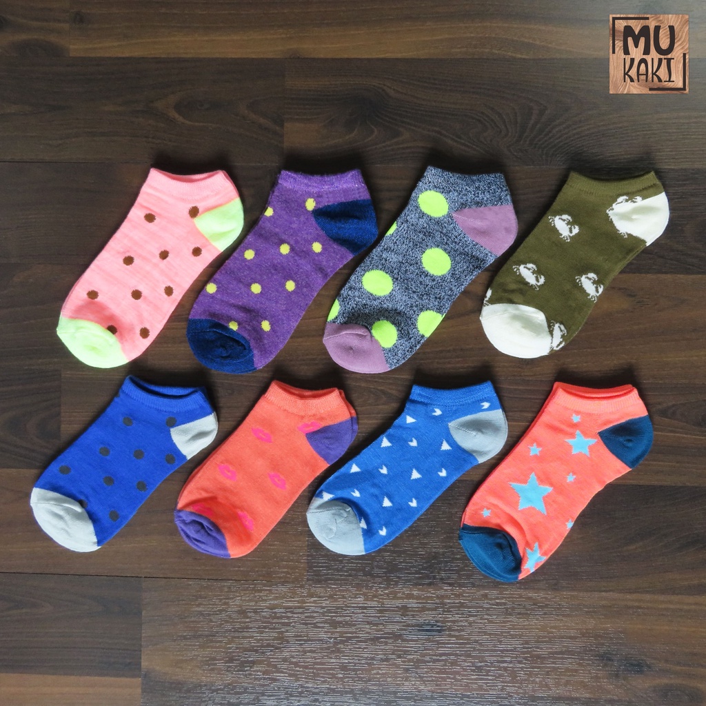 Kaos Kaki Ankle Semata Kaki Motif Warna-Warni Paket 4pcs Mukaki