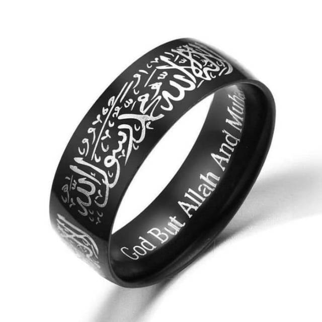 Cincin Tauhid couple Muslim lafadz ukir kaligrafi Titanium Stainless Steel anti karat selamanya