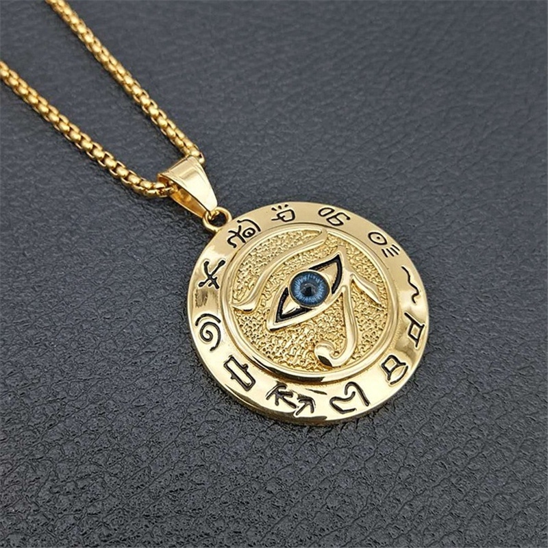 Ancient Egypt Horus Eye Amulet Gold Stainless Steel Pendant Necklace Jewelry