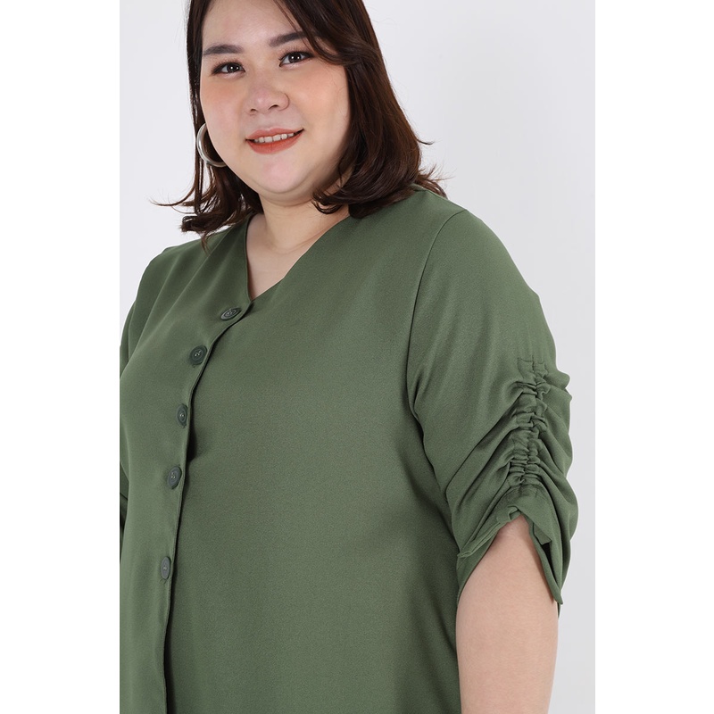Sorabel - Auriez Plain V-Neck Big Blouse / Blouse Polos Wanita Lengan 3/4-2
