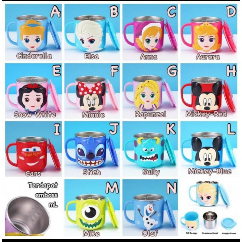 Disney Gelas Minum Mug Tutup Stainless Steel 316 Souvenir Gelas / Mug
