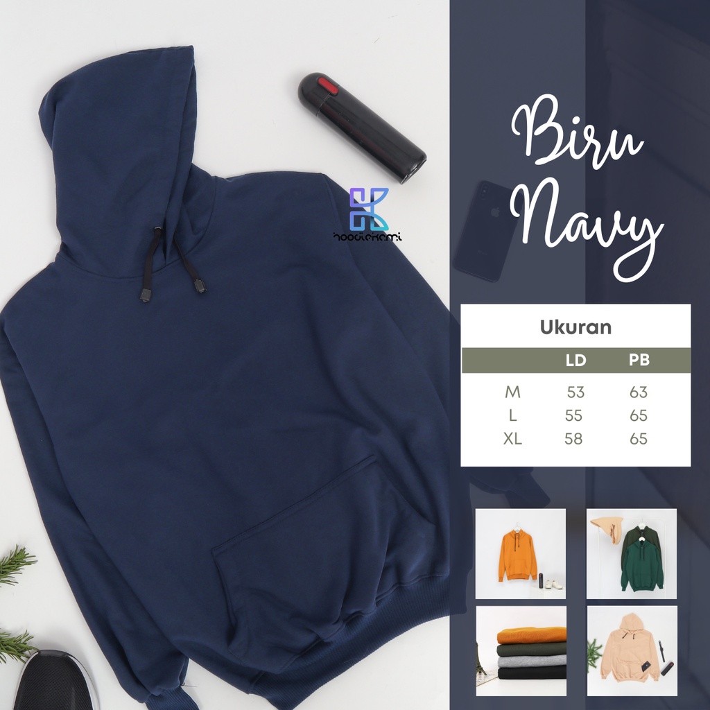 Hoodiekami Sweater Hoodie Polos Pria Wanita Navy