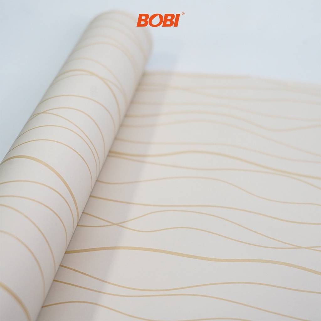 Wallpaper Sticker Motif Garis Gelombang CREAM 5184  / Wallpaper New / Ukuran 9mx45cm