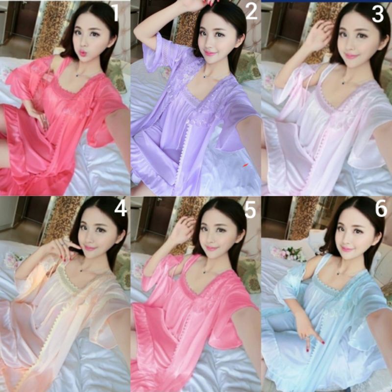 baju tidur kimono bahan trikot 2in1 lingerie