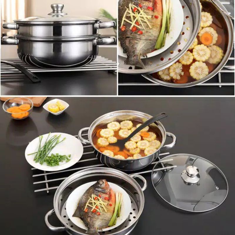 panci pengukus stainless stail 28cm dandang serbaguna