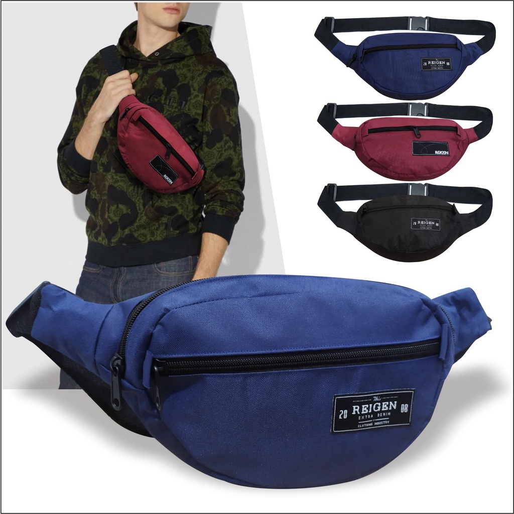 P8816 - Tas Selempang Pria Waistbag Bisa Untuk Tas Pinggang Model Oval Polos