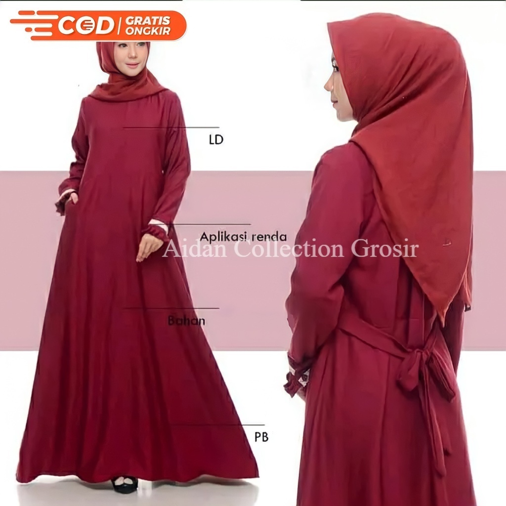 Gamis Polos Toyobo Fodu Premium Motif Bordir Renda Kekinian Murah