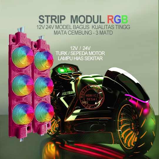 ASLI LED STRIP MODUL RGB 12V/24V TURK/SEPEDA MOTAR LAMPU HIAS SEKITAR 3W IP67 WATERPROOF LED MATA RGB