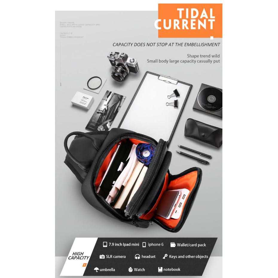 ROWE Tas Selempang Fashion Sling Bag Pria with USB Charger Slot - 8292