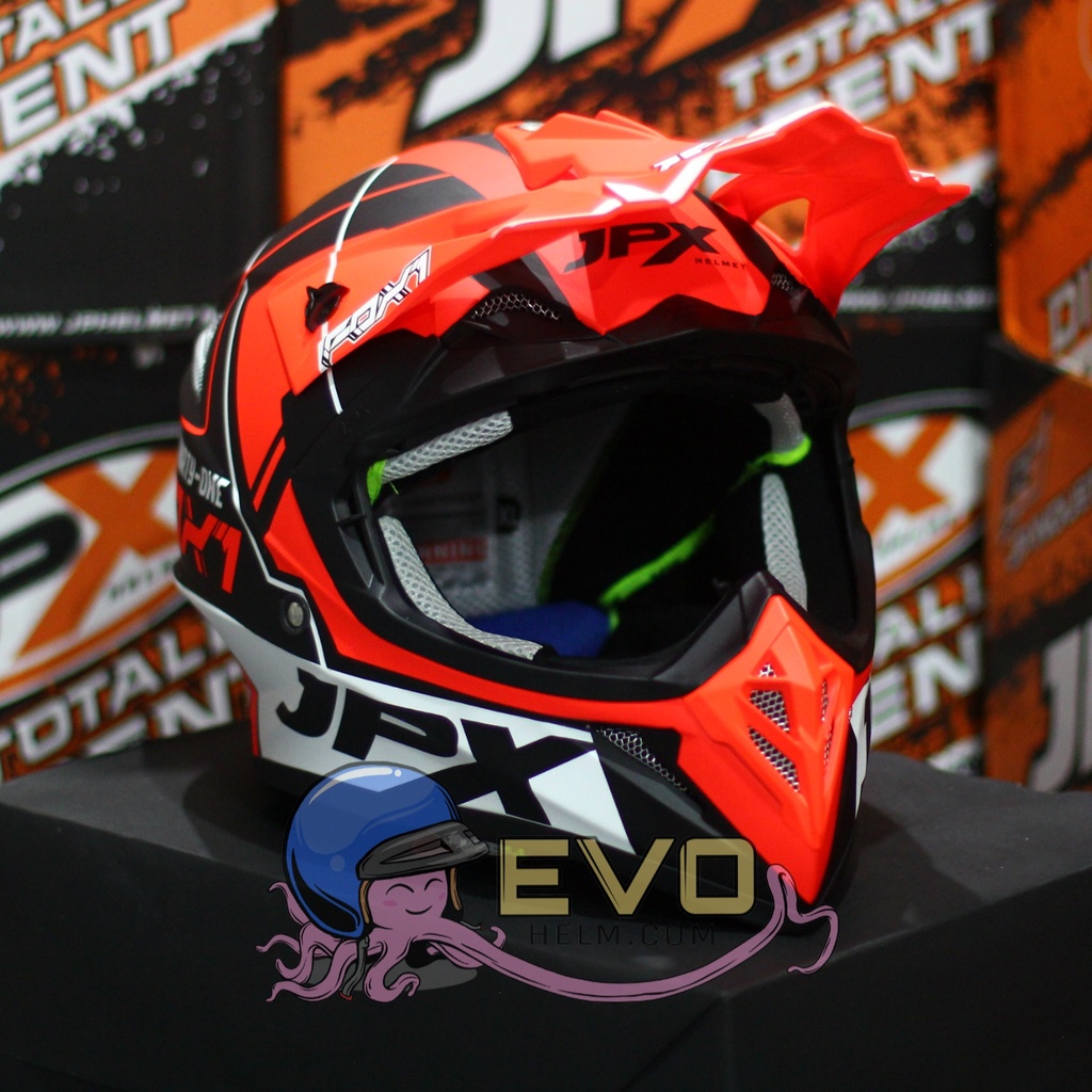 HELM JPX CROSS_FOX1 SERI X31 - BLACK DOFF ORANGE  + GOOGLE SNAIL (ONGKIR 2 KG) HELM JPX TERBARU