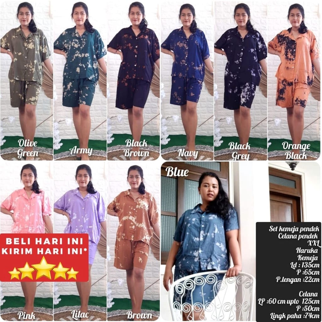 Fashion Week Set Kemeja Celana Pendek Haruka - Olive Green
