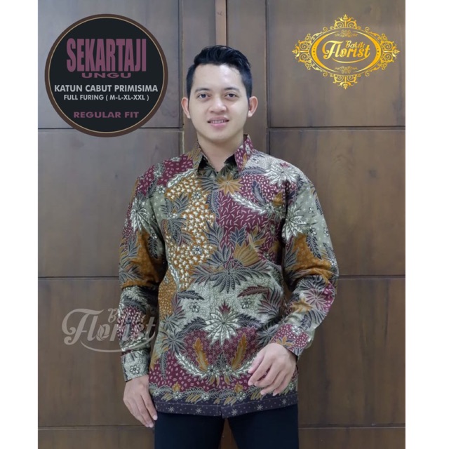 Kemeja Batik SEKARTAJI UNGU Katun Cabut Full Furing