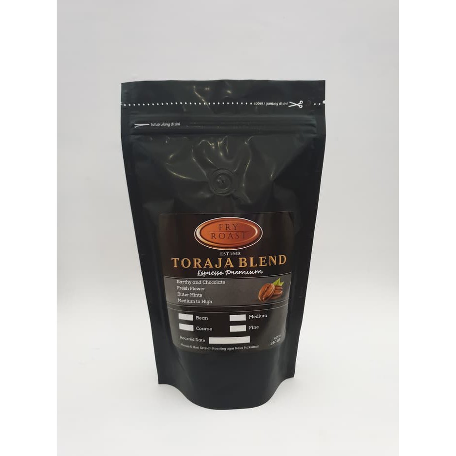 

KOPI TORAJA BLEND PREMIUM 250 GRAM (ARABIKA & ROBUSTA) BIJI/BUBUK