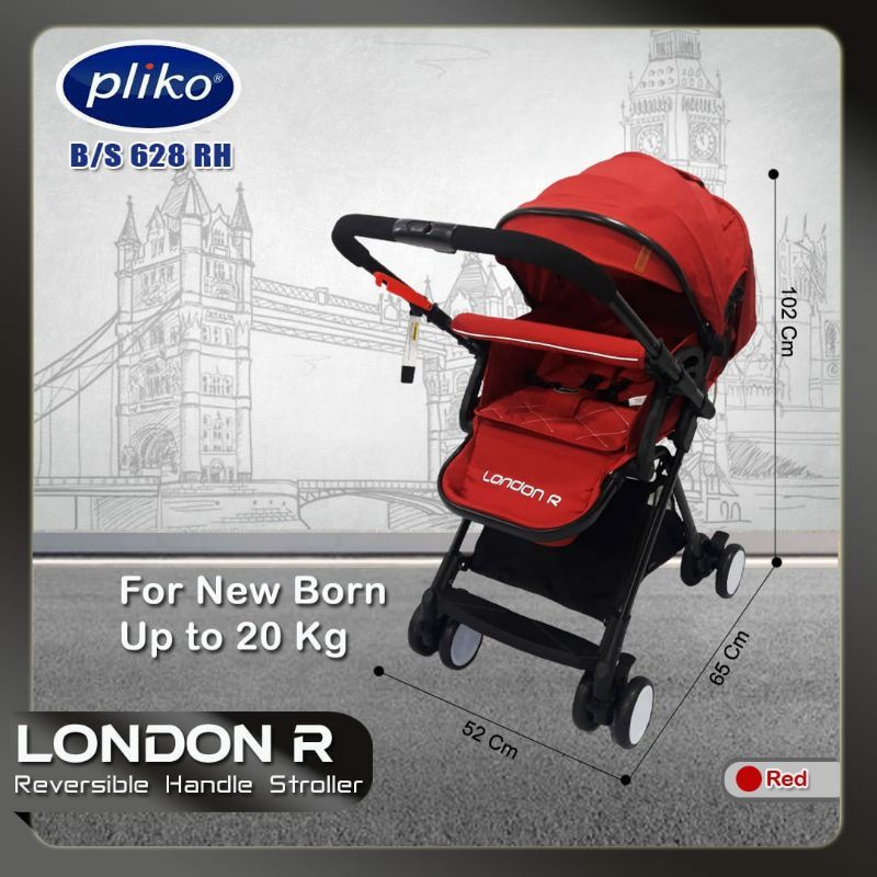 Stroller Pliko London R 628 Reversible Handle Hadap Ibu Kereta Dorong Bayi