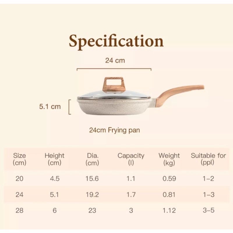 Carote Frypan Ice Cream 20 / 24 / 28 cm Teflon Panci Anti Lengket Carote Putih