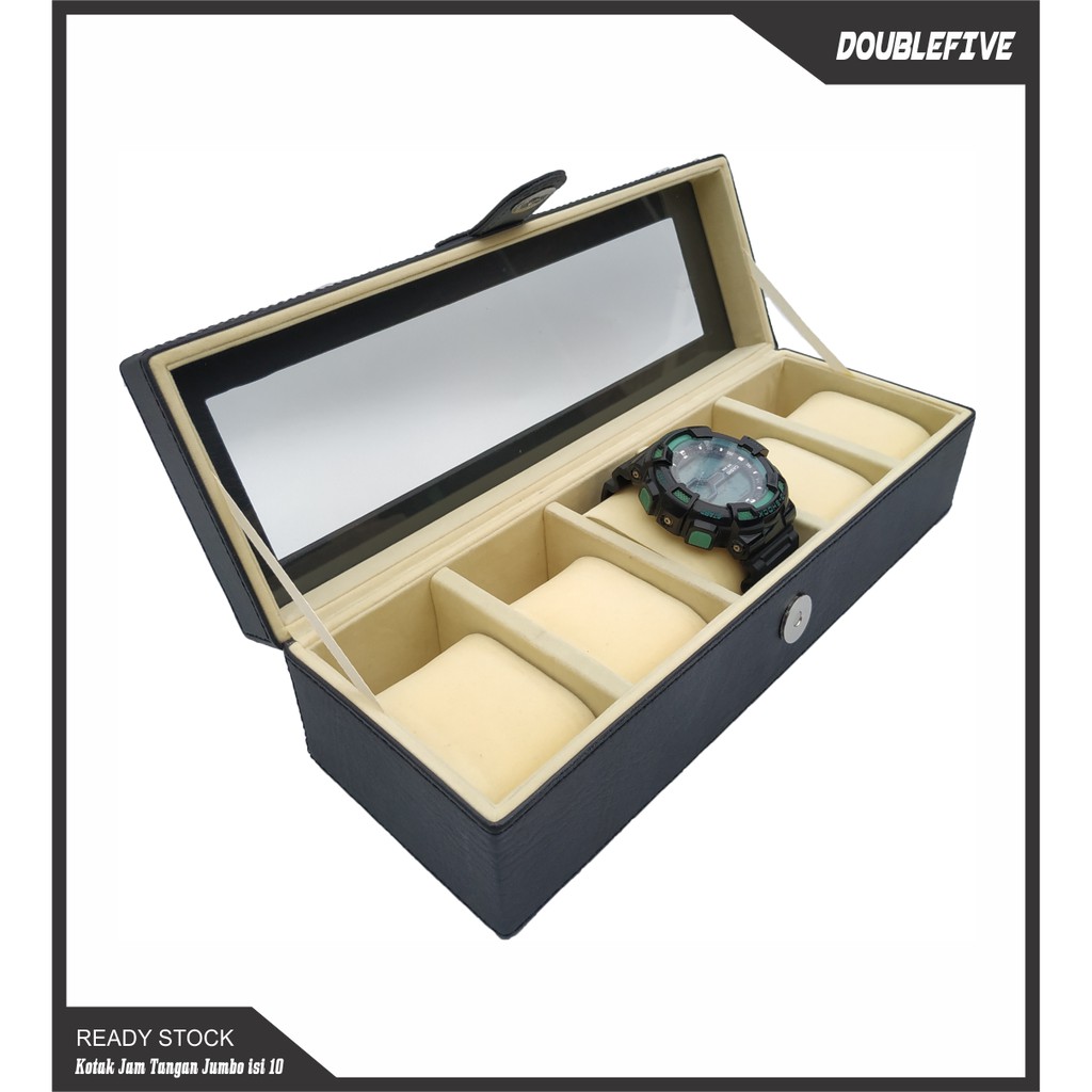 JUMBO Size Kotak Jam Tangan Isi 5  Tempat Jam  Watch Box - HITAM CREAM