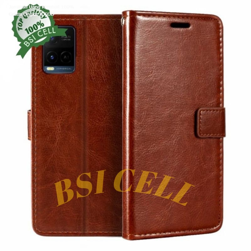 Vivo Y33s  - Vivo  V2109 LEATHER CASE SARUNG HP DOMPET KULIT FLIP COVER CASE