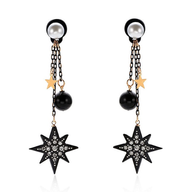 LRC Anting Tusuk Fashion Black Star Shape Decorated Earrings E67234