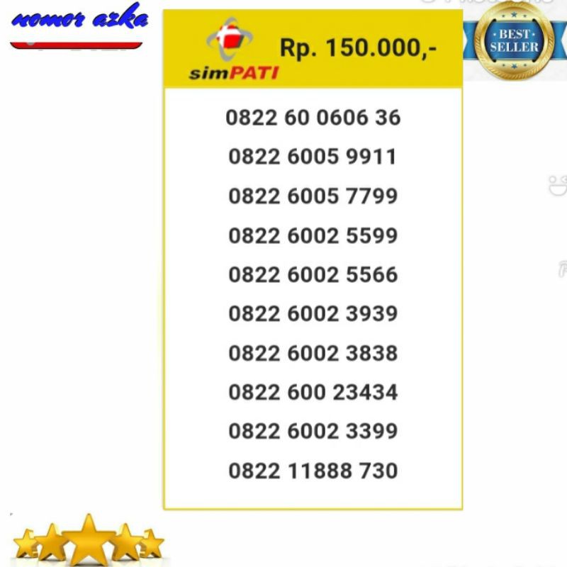 Nomor Cantik Kartu simpati 0822 60 0606 36 Seri Double AB 0606 Rapih Bsm02