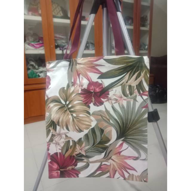 Tas jinjing kanvas motif tas totebag canvas resleting