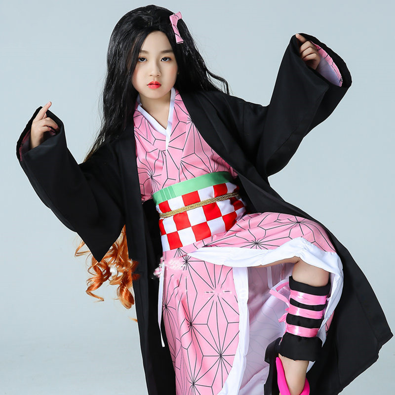 【Wetrose】 Anime Demon Slayer Kids Anak Anak Kamado Nezuko Kocho Shinobu Tanjiro Muichiro Cosplay Costumes Kimetsu no Yaiba Pink Kimono Costume Kostum