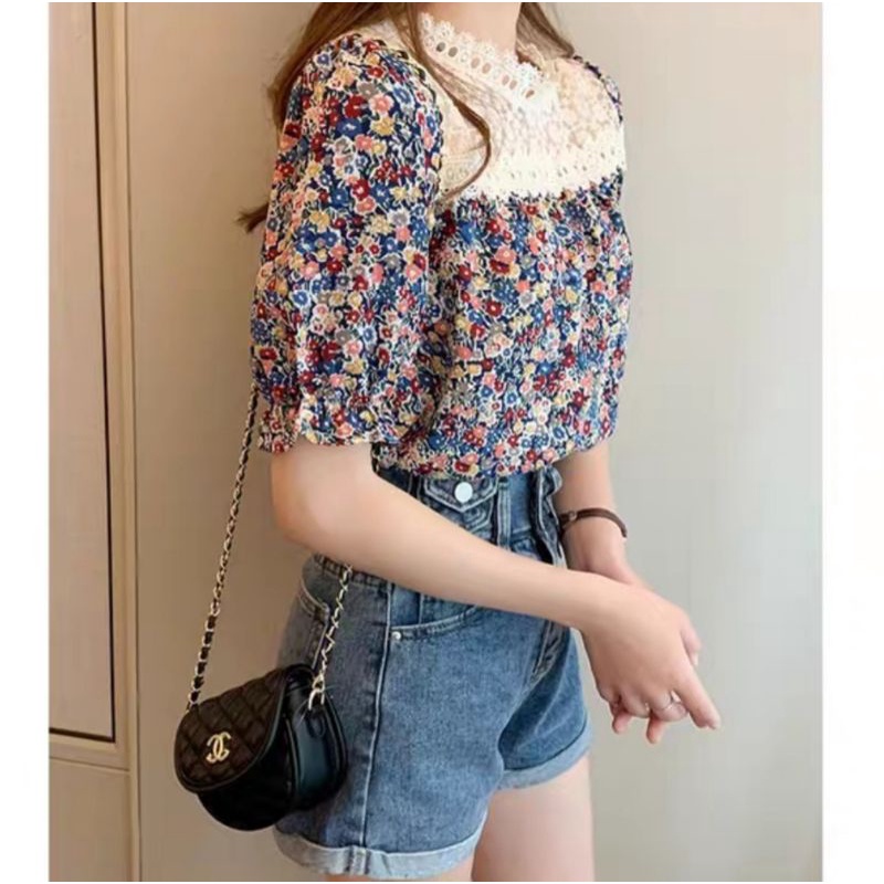 MDLV ~  2477# Ottavia Floral Top Atasan Blouse Korea Import