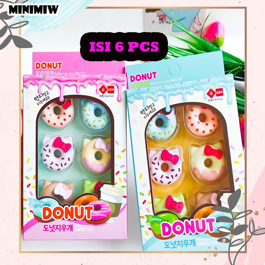 SEPAKET PENGHAPUS DONAT KUCING ISI 6 PCS ALAT TULIS UNIK MURAH STIP SETIP ERASER HEWAN UNIK