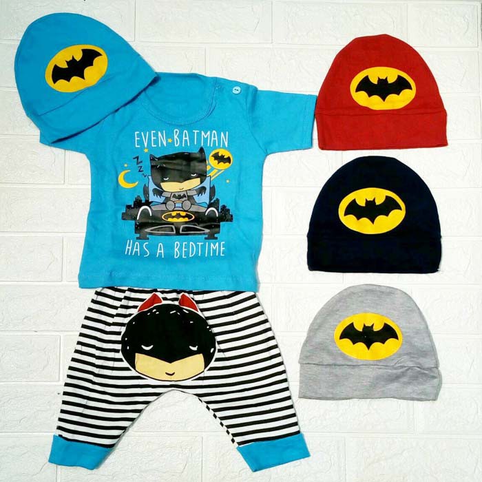 BAJU BAYI LAKI LAKI SETELAN PAKAIAN BAYI LUCU BATMAN BEDTIME