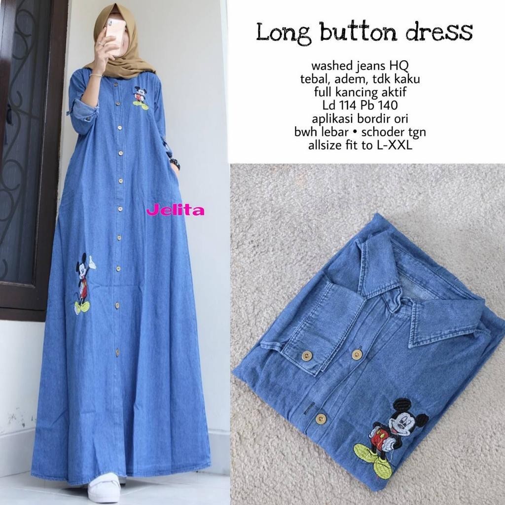 GAMIS MICKEY LONG BUTTON DRESS MAXI ORIGINAL JEANS KEKINIAN BR